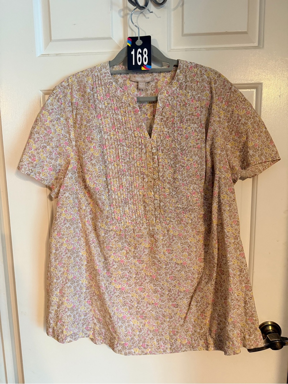 Woman Within Pink Floral Pintuck Short Sleeve Shirt